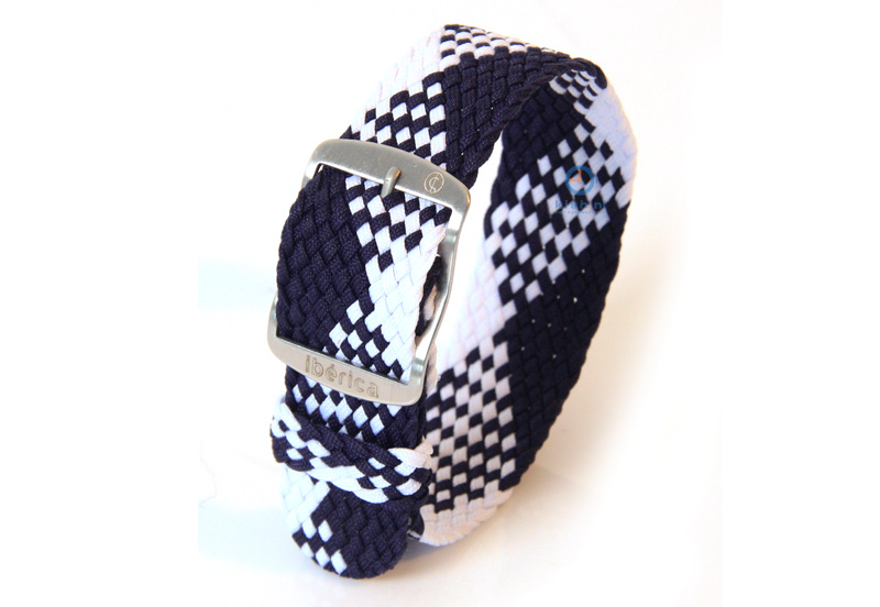 Perlon Uhrenarmband 20mm blau - weiß