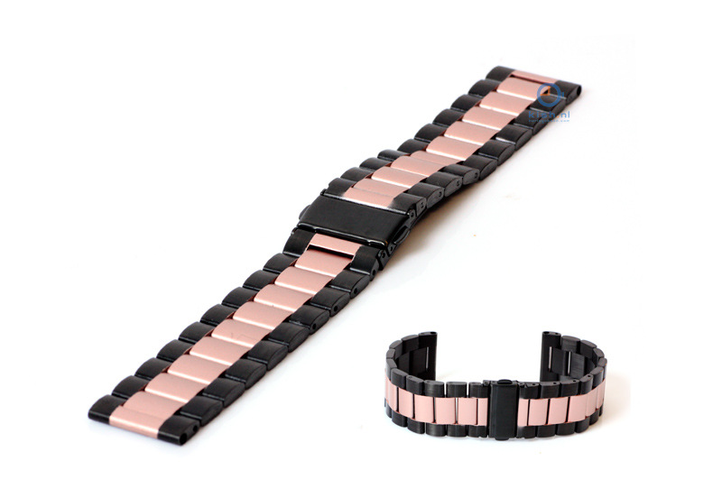 Uhrenarmband 24mm schwarz/rosa Stahl