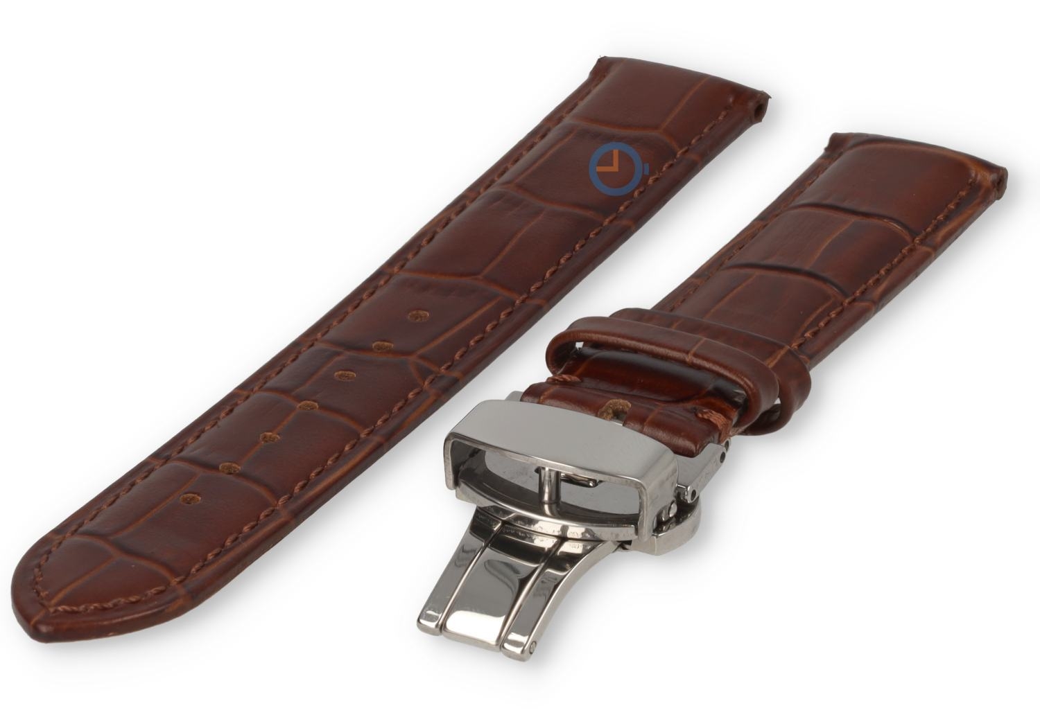 19mm Uhrenarmband Krokoleder mit Schmitterlingsfaltschließe - dunkelbraun