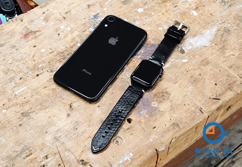 Apple Watch bandje vintage zwart leer - 42/44/45mm