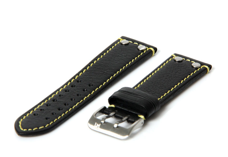 Uhrenarmband 24mm Schwarz/Gelb Leder
