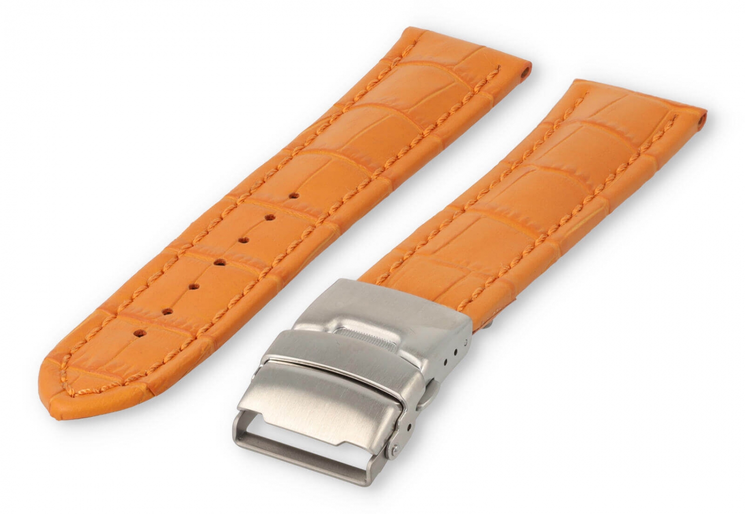 Uhrenarmband mit Faltschließe 22mm orangenes Leder