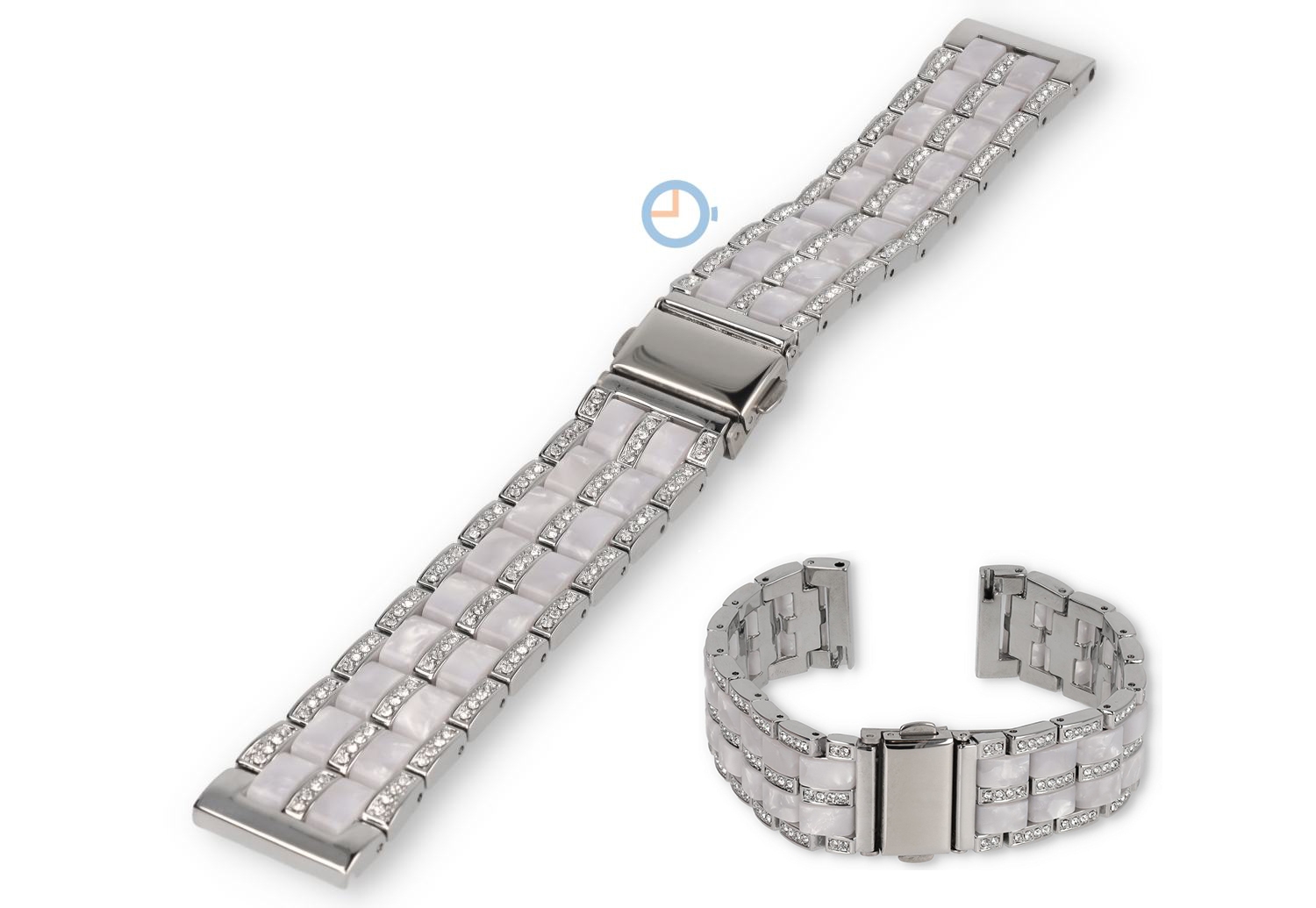 20mm modernes Uhrenarmband Stahl/Resin - silberfarbig/weiß