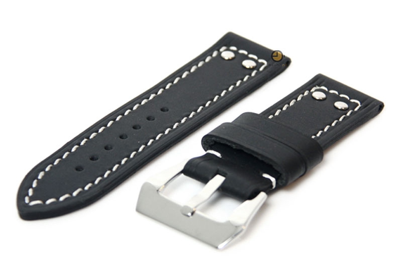 24mm Uhrenarmband schwarz - Vollleder mit Nieten