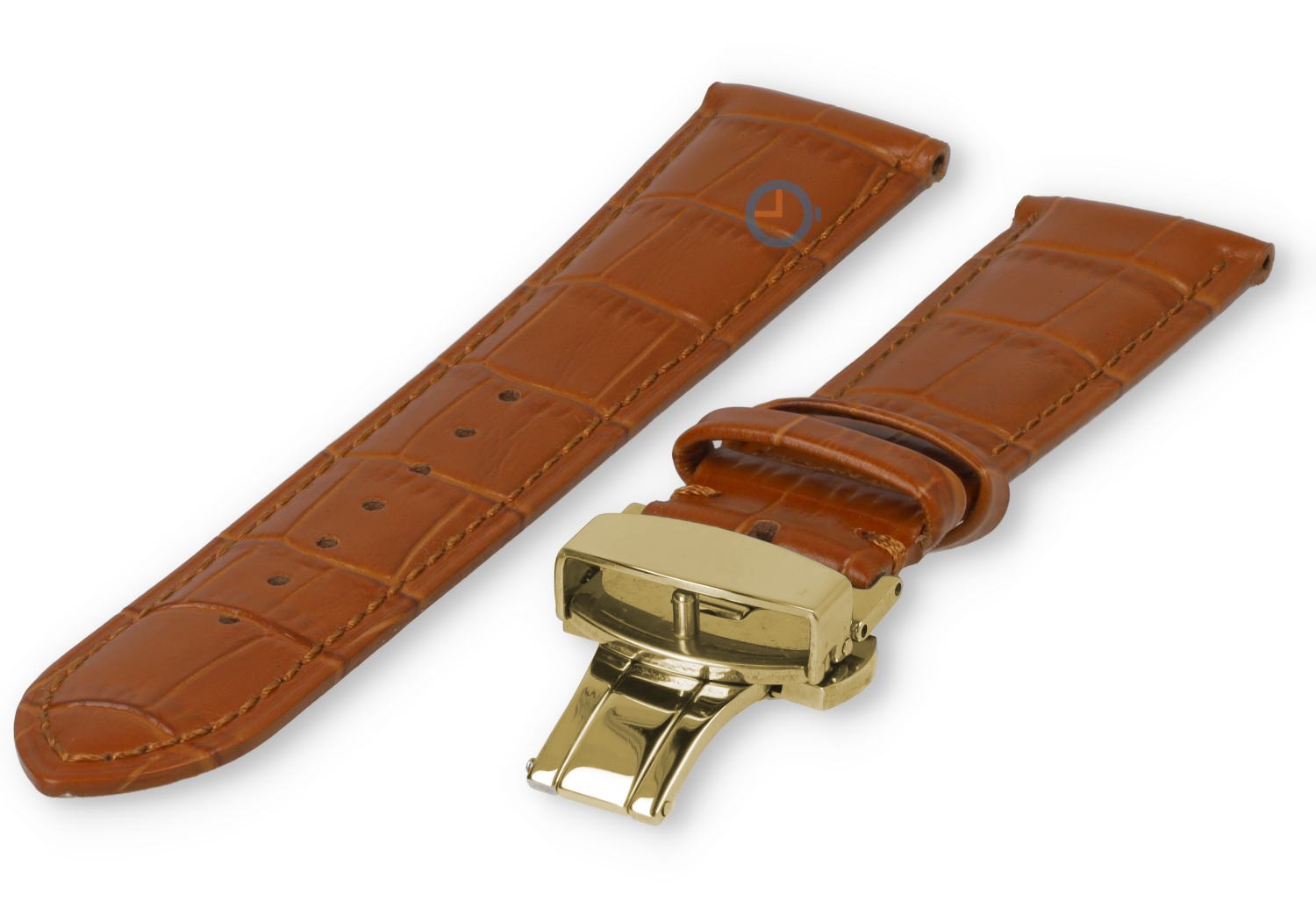 Luxe Tissot horlogeband lichtbruin leer - vlindersluiting (goud) - 22mm