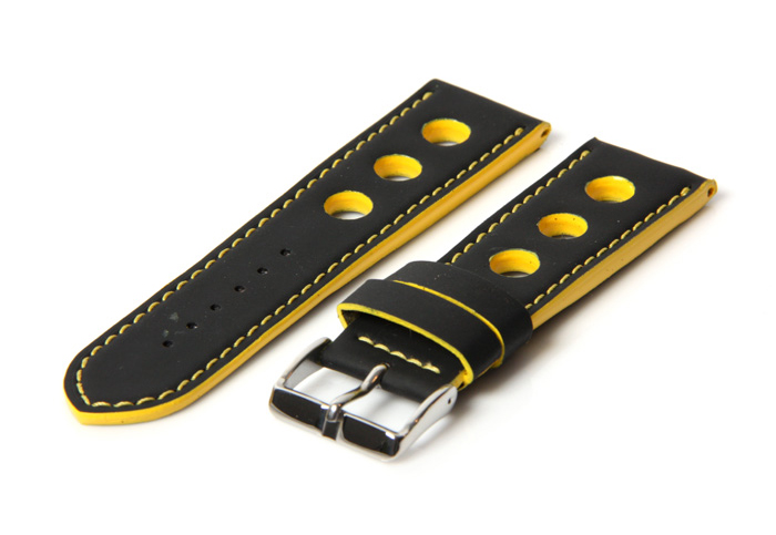 Uhrenarmband 20mm Schwarz/Gelb Kautschuk (Racing)