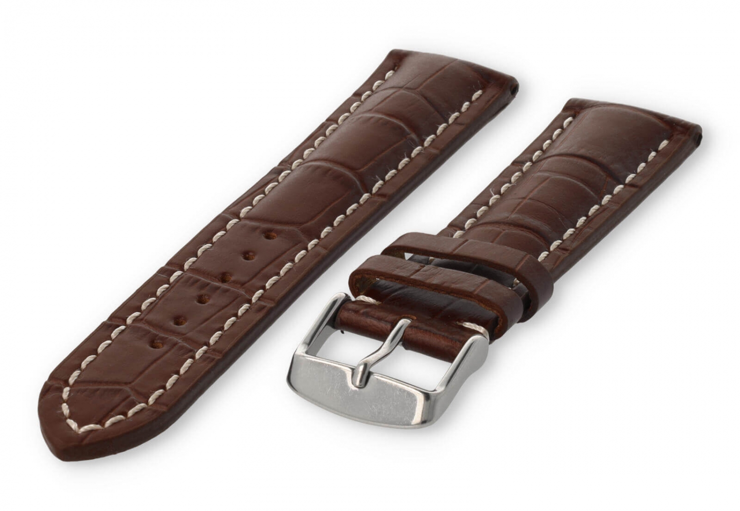 Uhrenarmband mit krokoprint 20mm dunkelbraunes Leder