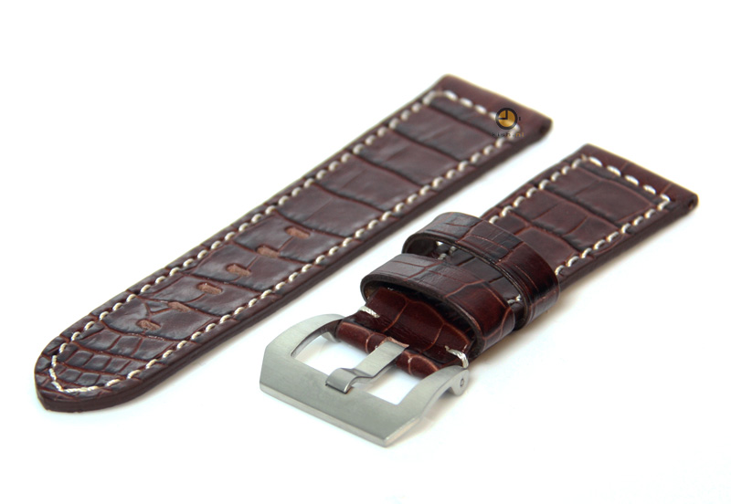 Uhrenarmband 22mm Braun Leder mit Kroko - Druck