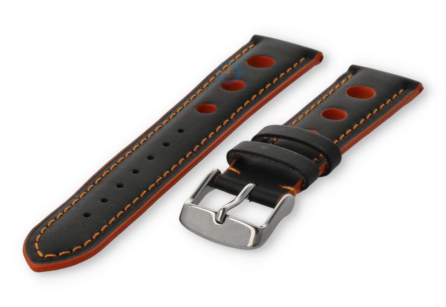 Rally Uhrenarmband aus Leder - 20mm - schwarz mit Orange Naht