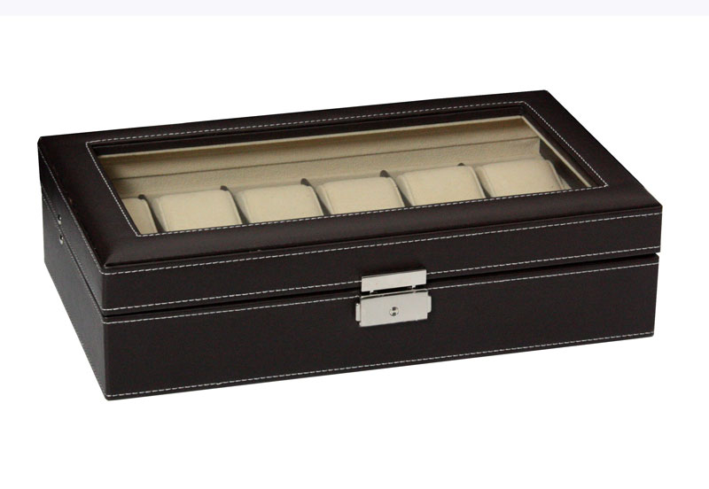 Uhrenbox 12 Strück dunkelbraunes Leder