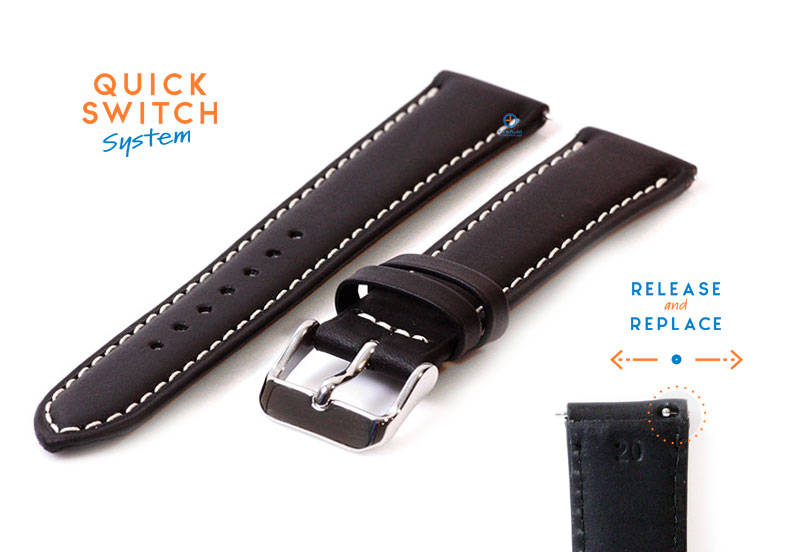 Uhrenarmband 20mm Schwarz umweltfreundliches Rindsleder
