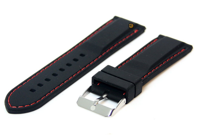 Uhrenarmband 24mm Schwarz - Rot Silikon mit Quick - Release