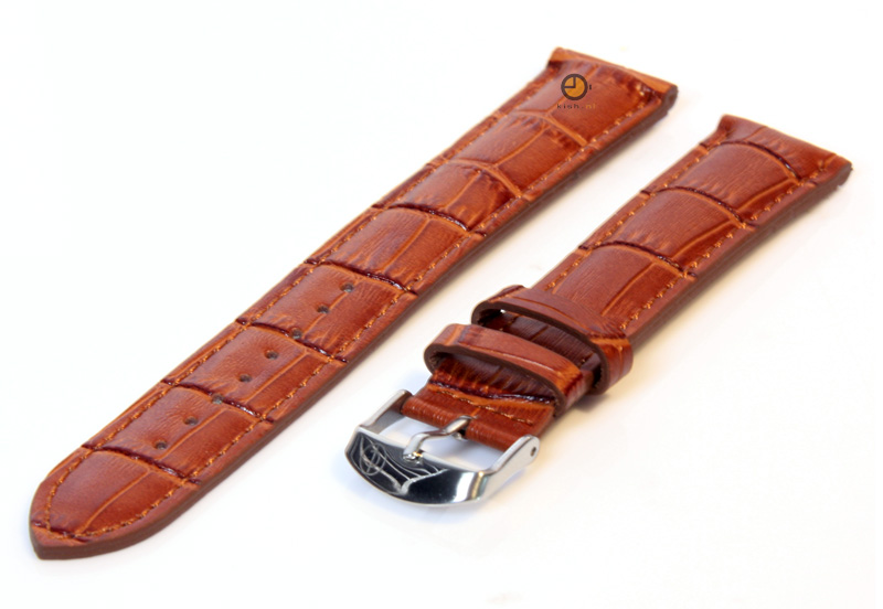 XL Uhrenarmband 18mm Hellbraun Leder mit Kroko - Druck