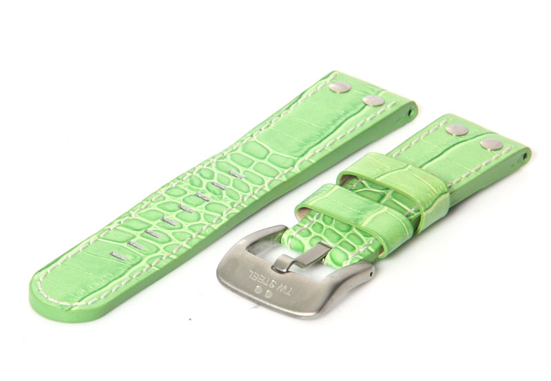 TW Steel Uhrenarmband Canteen Grün mit Kroko-Druck