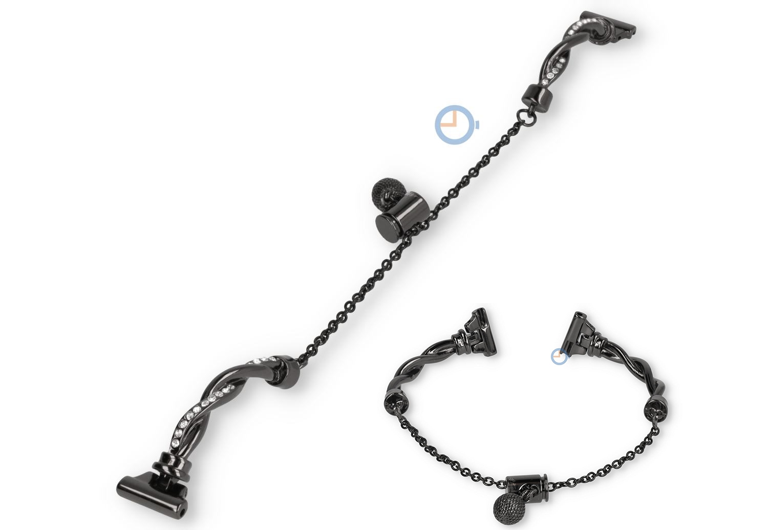 14mm Schmuck Uhrenarmband - schwarz mit Diamanten