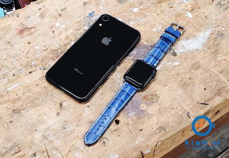Apple Watch bandje croco leer donkerblauw - 42/44/45mm