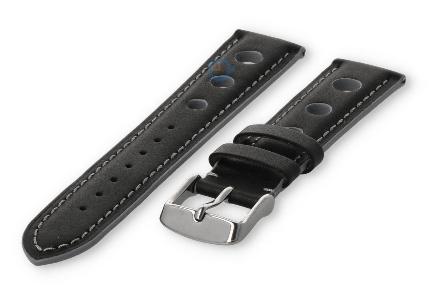 Rally Uhrenarmband aus Leder - 18mm - schwarz mit graue Naht