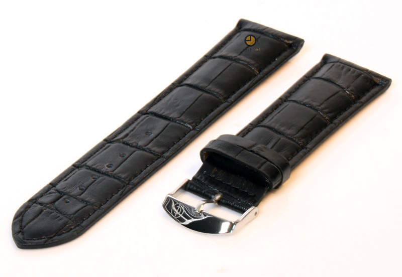 XL Uhrenarmband 22mm Schwarz Leder mit Kroko - Druck