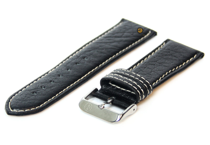 Uhrenarmband 22mm Schwarz Leder mit weißer Naht