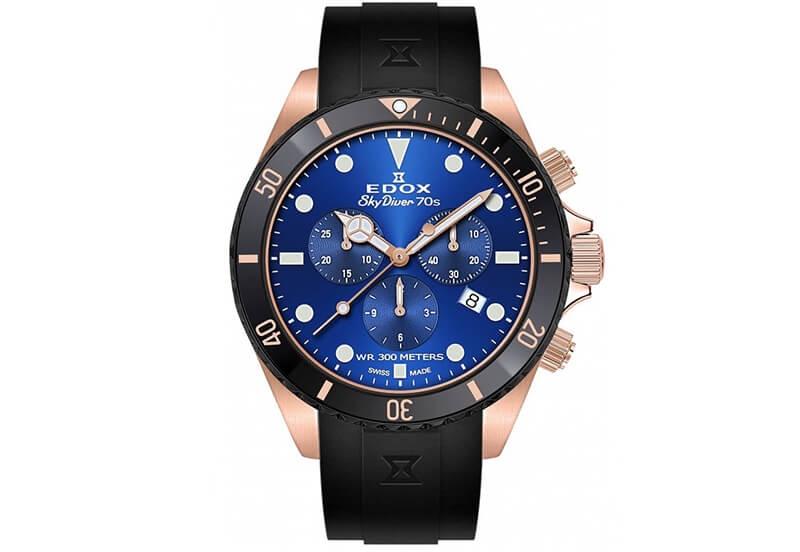 Edox SkyDiver 10238 Uhrenarmband Schwarz Kautschuk