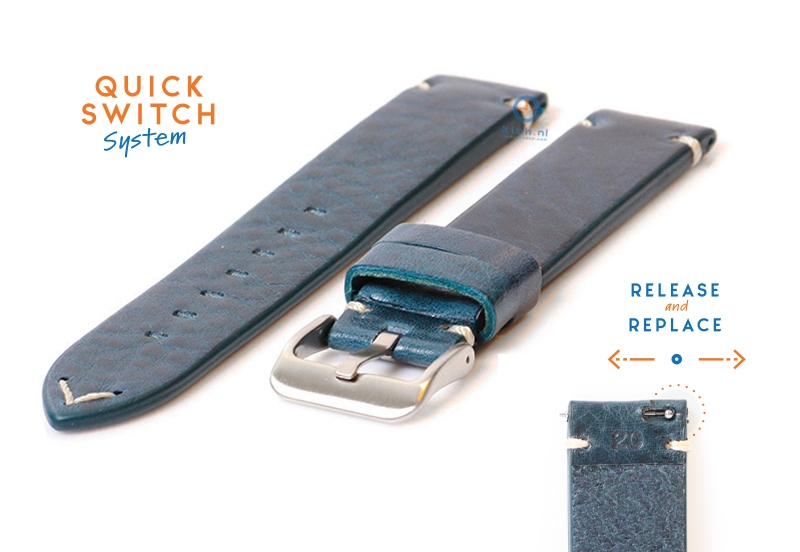 Premium uhrenarmband 20mm vintage - look blau Leder