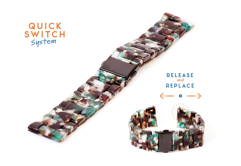 20mm resin Uhrenarmband - turtle braun/weiß/grün