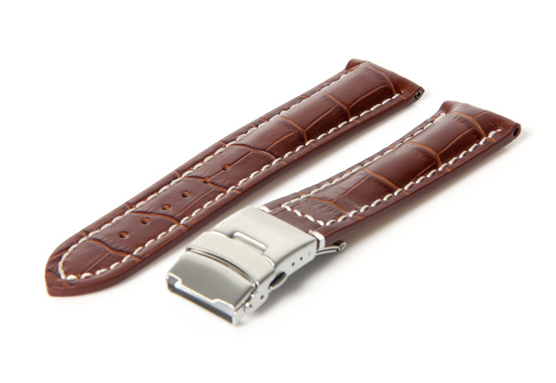 Gisoni Uhrenarmband 24mm Braun Leder mit Faltschließe