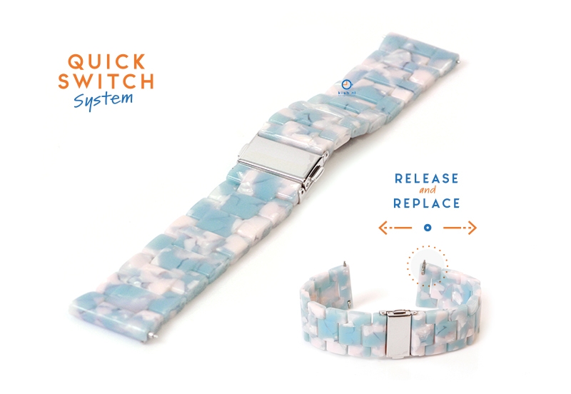 20mm resin Uhrenarmband - turtle blau/weiß