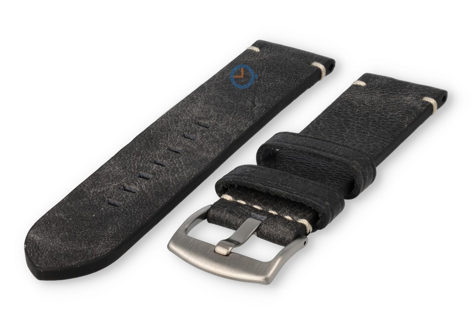 Stabiles Vintage Uhrenarmband 24mm - schwarz