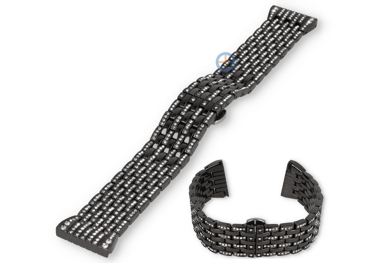 22mm Uhrenarmband Stahl mit Diamanten - schwarz