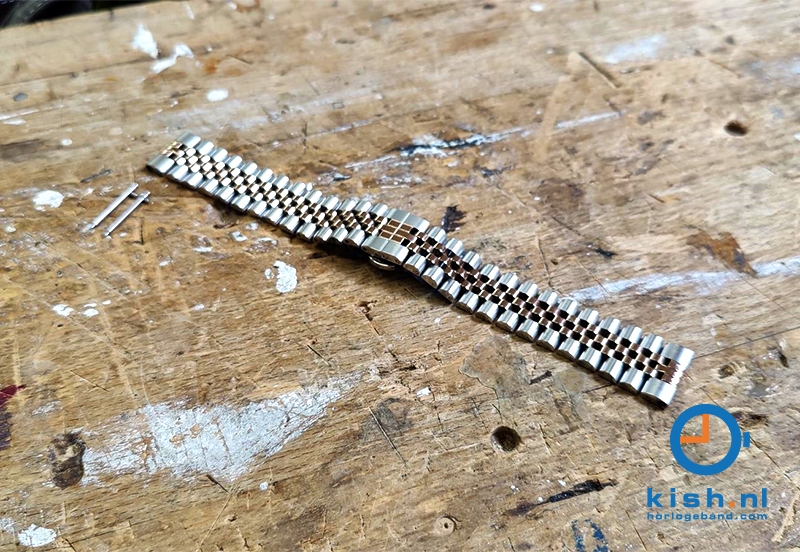 Tweekleurige horlogeband 20mm zilver/rosegoud - staal