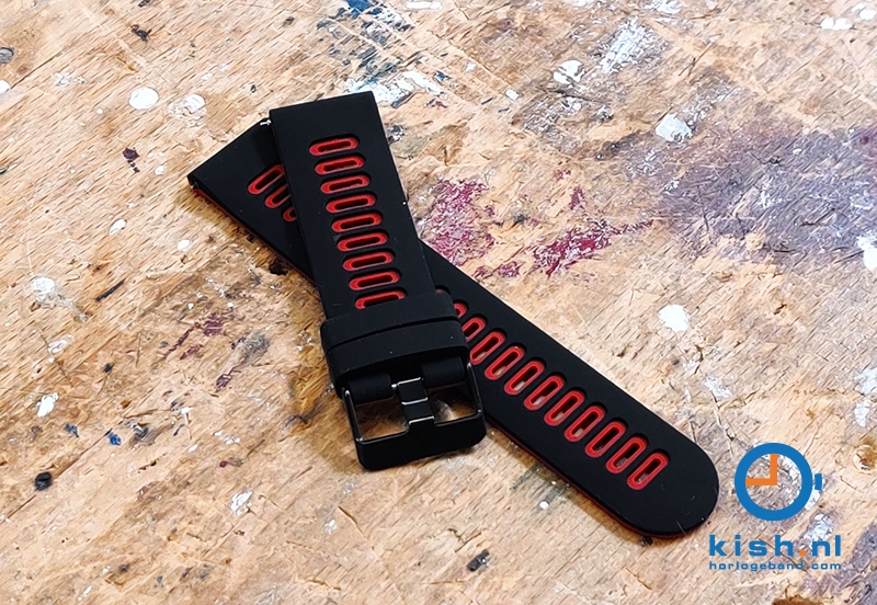 Siliconen horlogeband 22mm - zwart/rood