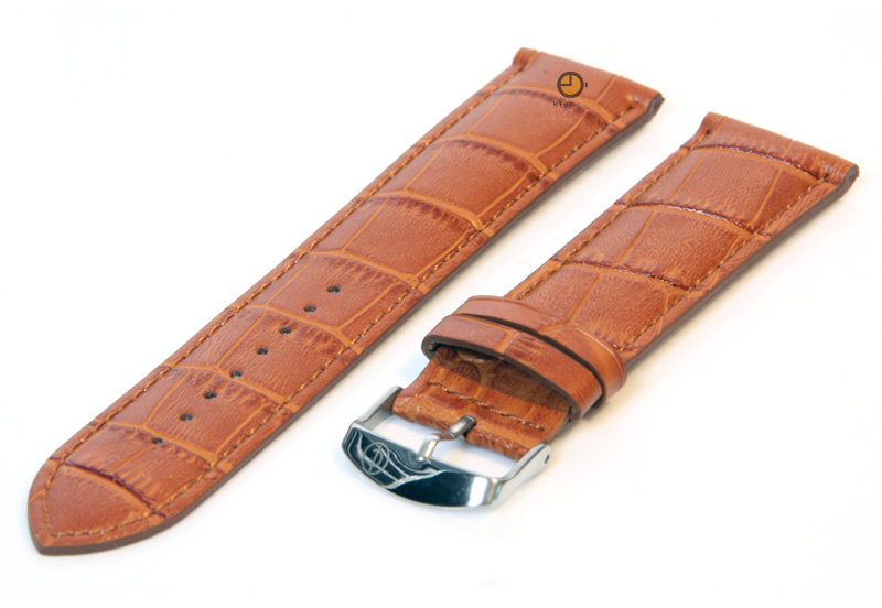 XL Uhrenarmband 24mm Hellbraun Leder mit Kroko - Druck