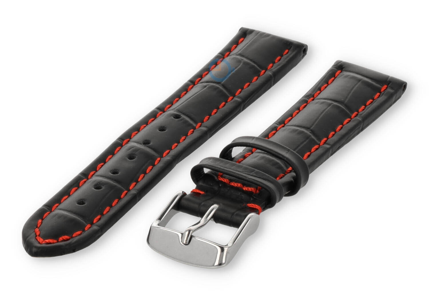 Starkes Uhrenarmband aus Kalbsleder - 20mm - schwarz mit Rot