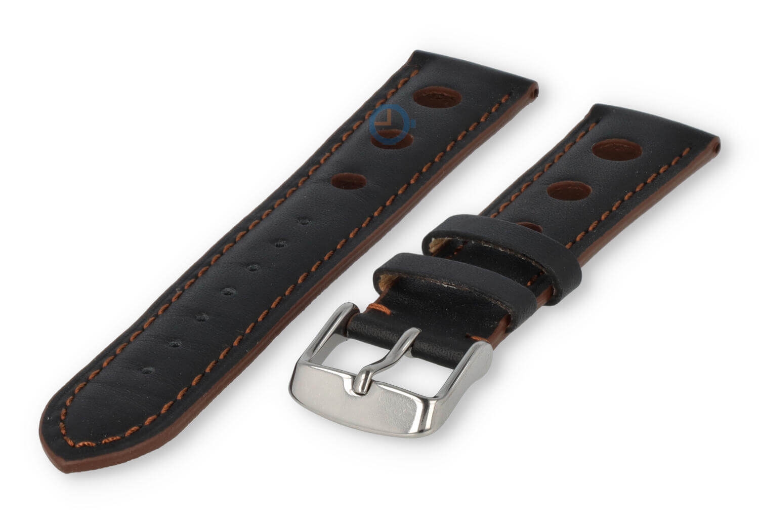 Rally Uhrenarmband aus Leder - 20mm - schwarz mit braune Naht