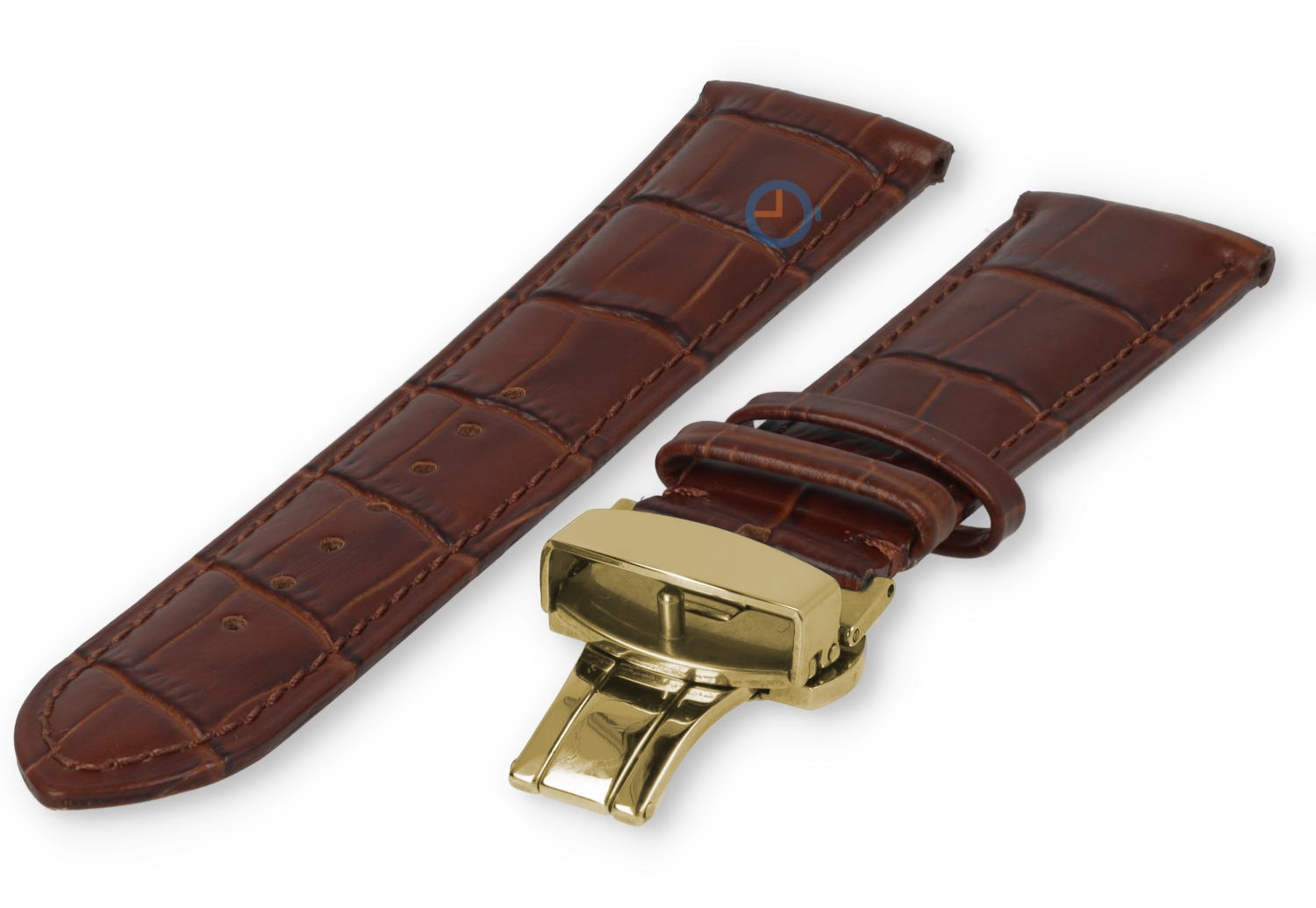 Luxe Seiko horlogeband donkerbruin leer - vlindersluiting (goud) - 22mm