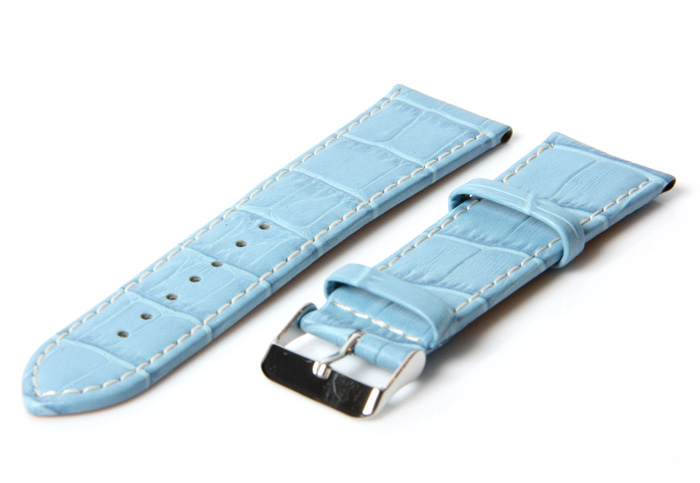 Uhrenarmband 28mm Hellblau Leder mit Kroko-Druck
