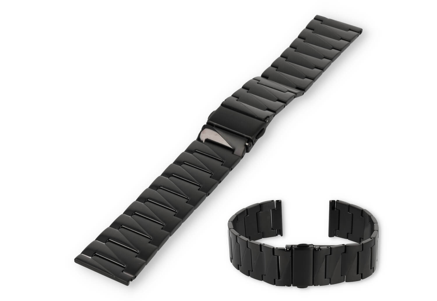 Stahl Uhrenarmband 22mm Schwarz - Matt/poliert