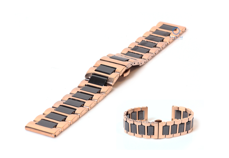 Uhrenarmband 20mm Gold - Rosa/schwarz Stahl