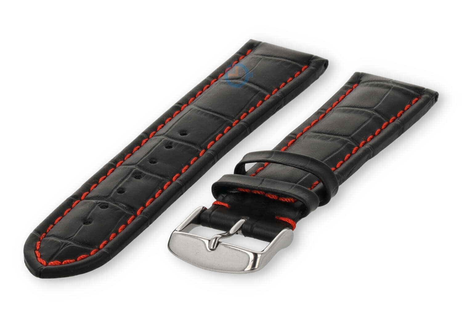 Starkes Uhrenarmband aus Kalbsleder - 24mm - schwarz mit Rot