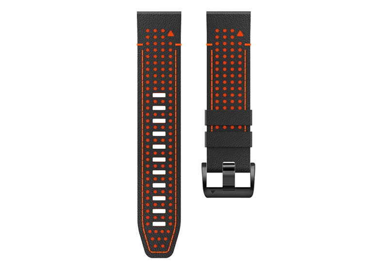 Premium bandje - leer/siliconen - zwart/oranje
