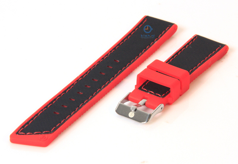 Uhrenarmband aus Silikon 20mm schwarz - rot