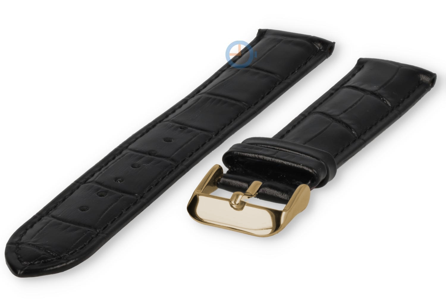 Uhrenarmband 19mm - Kroko Leder - schwarz - gold