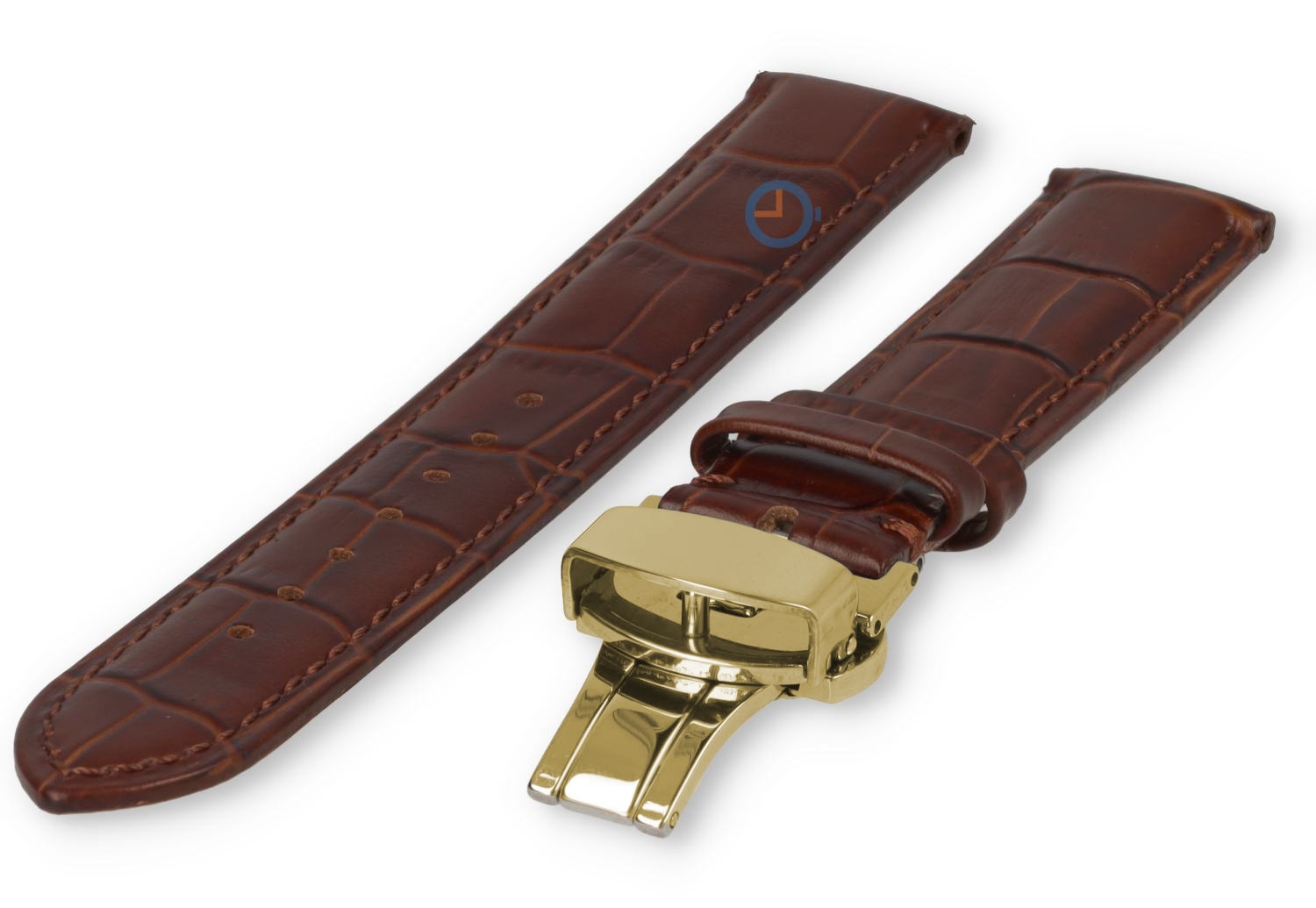Luxe Edox horlogeband donkerbruin leer - vlindersluiting (goud) - 18mm