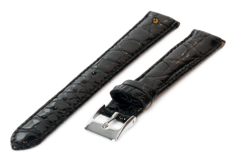 14mm Uhrenarmband Schwarz echtes Krokodilleder