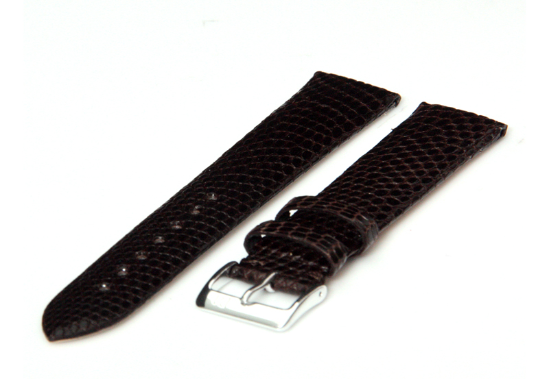 Uhrenarmband 20mm Dunkelbraun Leder mit Eidechsendruck XL