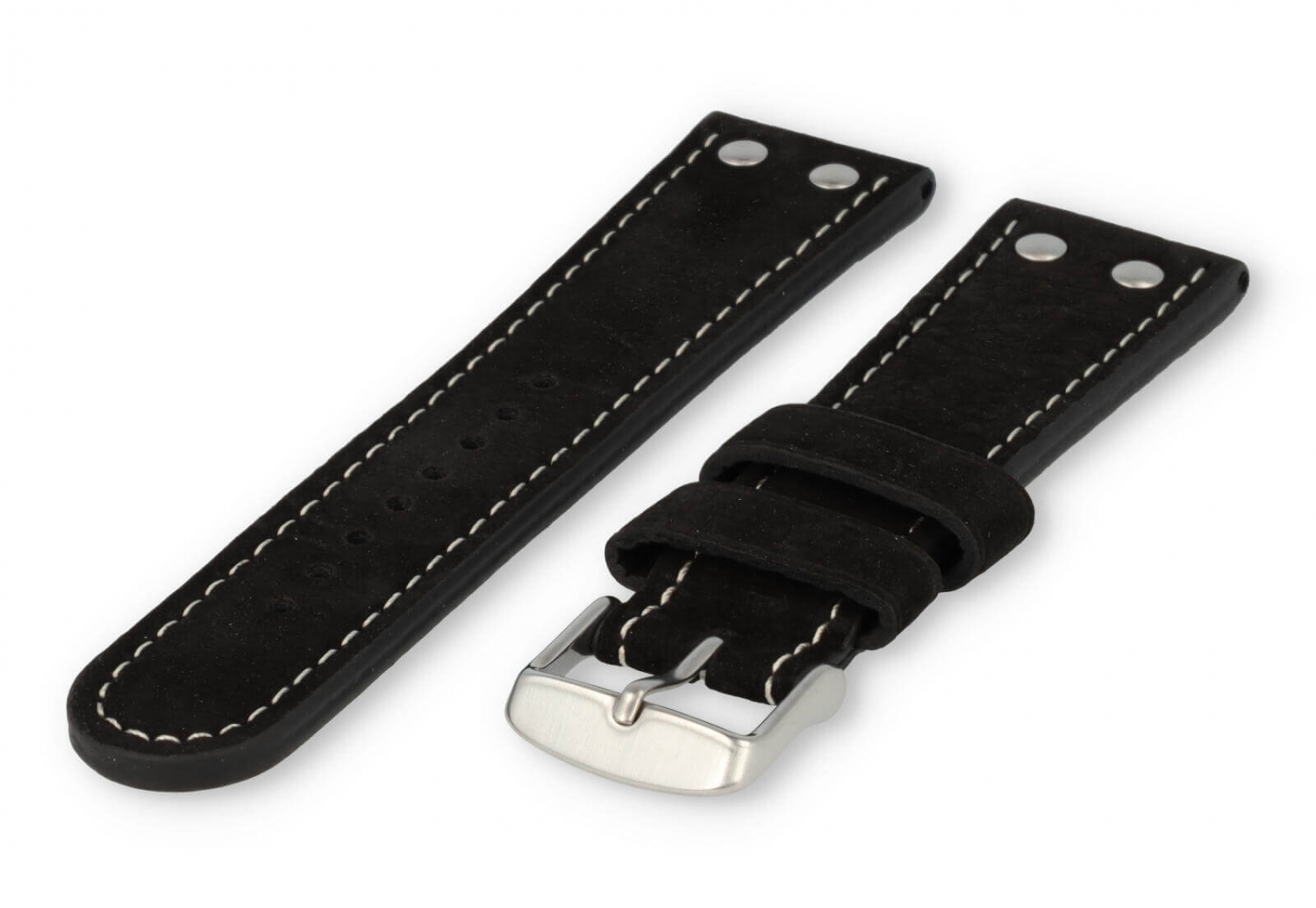 Flieger Uhrenarmband 24mm schwarzes Leder