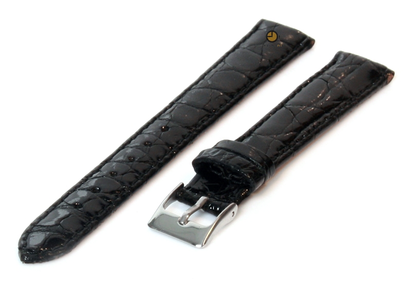 16mm Uhrenarmband Schwarz echtes Krokodilleder