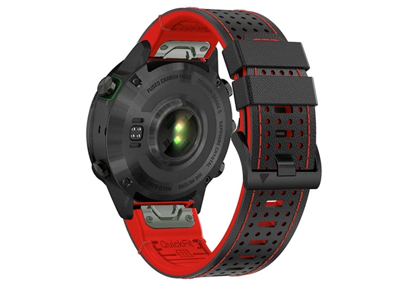 Premium 26mm Armband - leer/Silikon - schwarz/rot