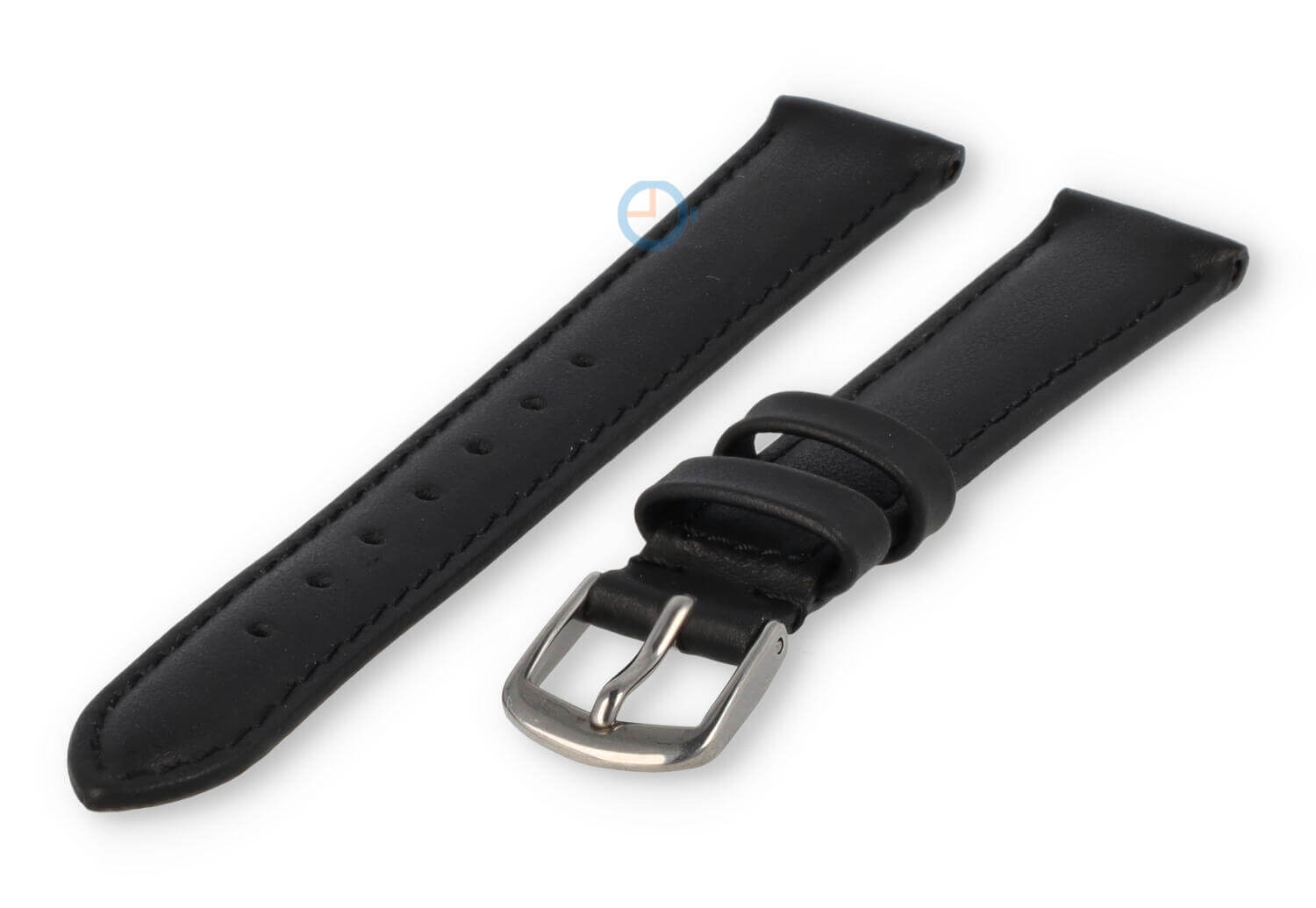 12mm Uhrenarmband glatt Leder - schwarz